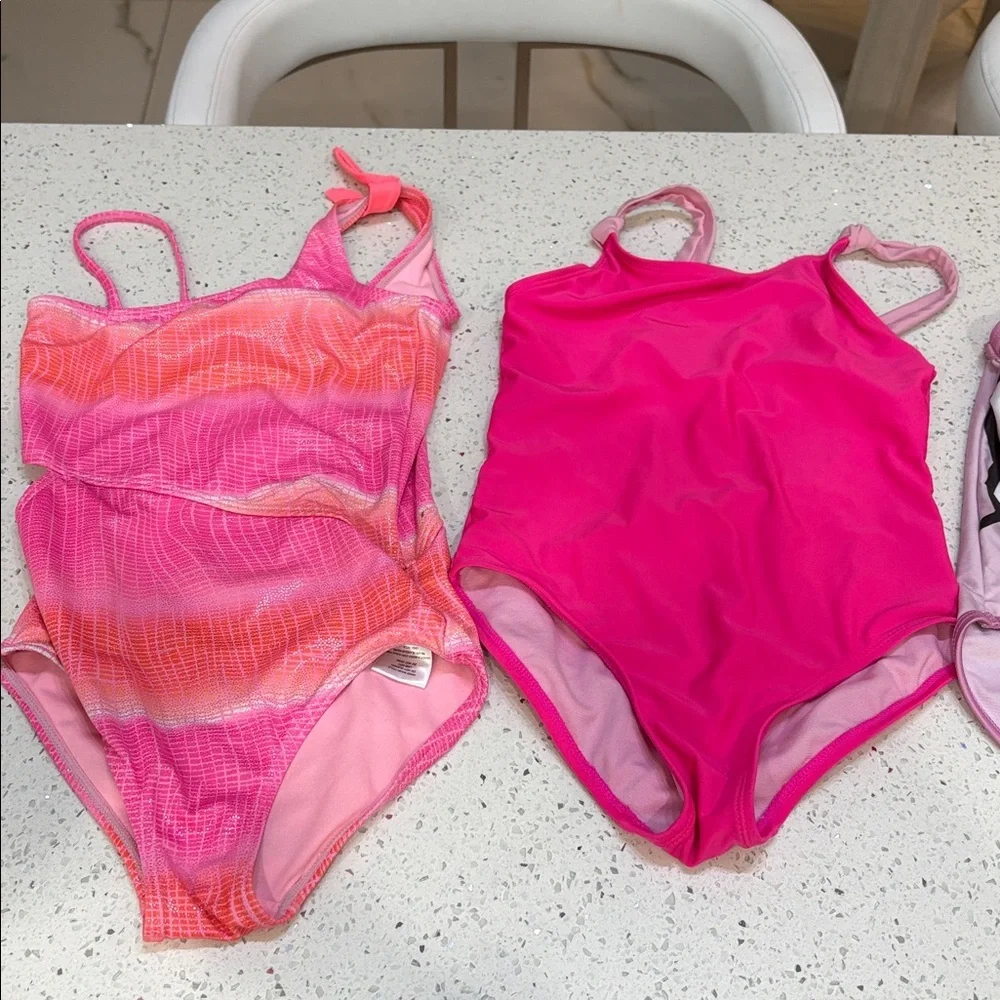 Girls Swimsuit Bundle Pink Platinum Sparkly Pink size 7/8